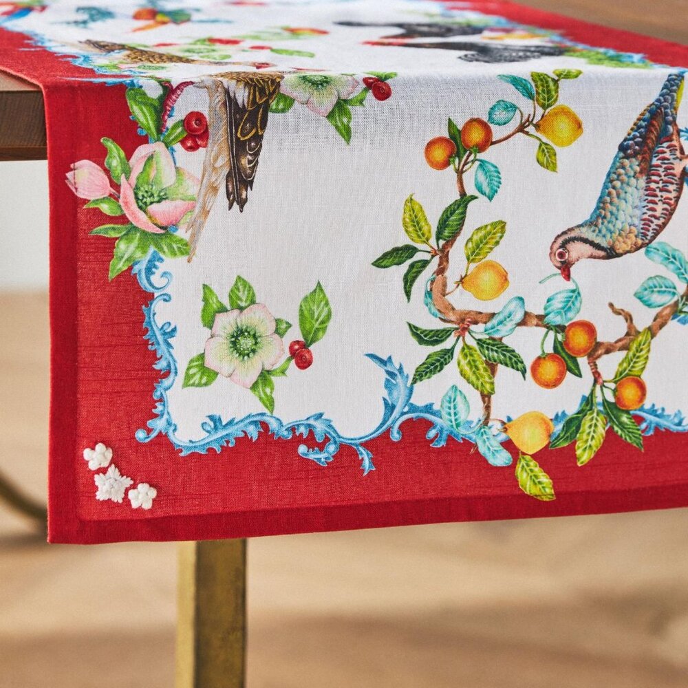 Lou Rota for Anthropologie Twelve Days of Christmas Cotton Table Runner